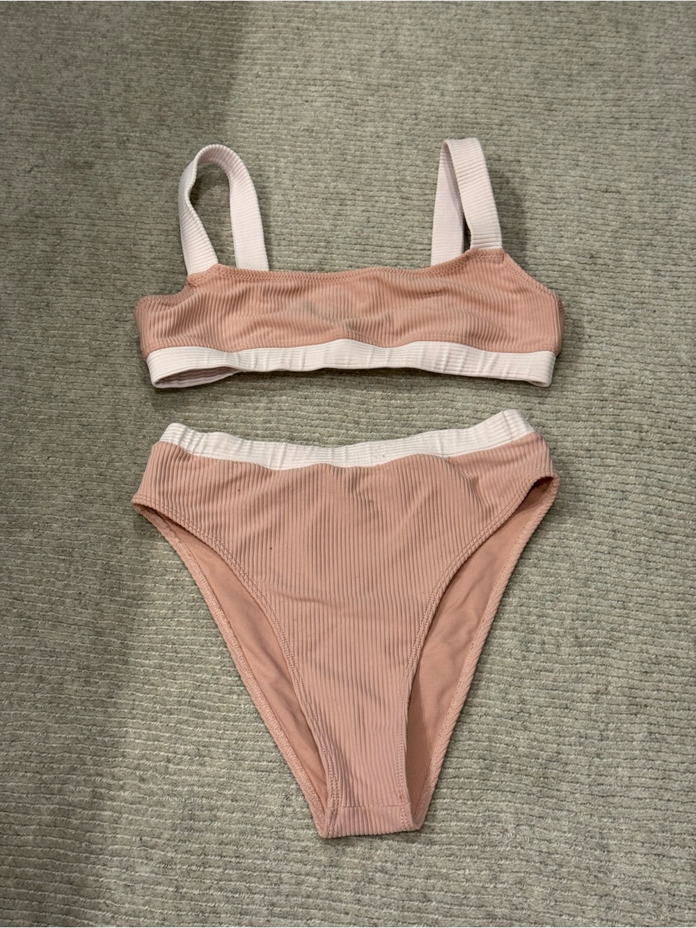 Aro Swim Ribbed Blush Pink Bikini with White Trim